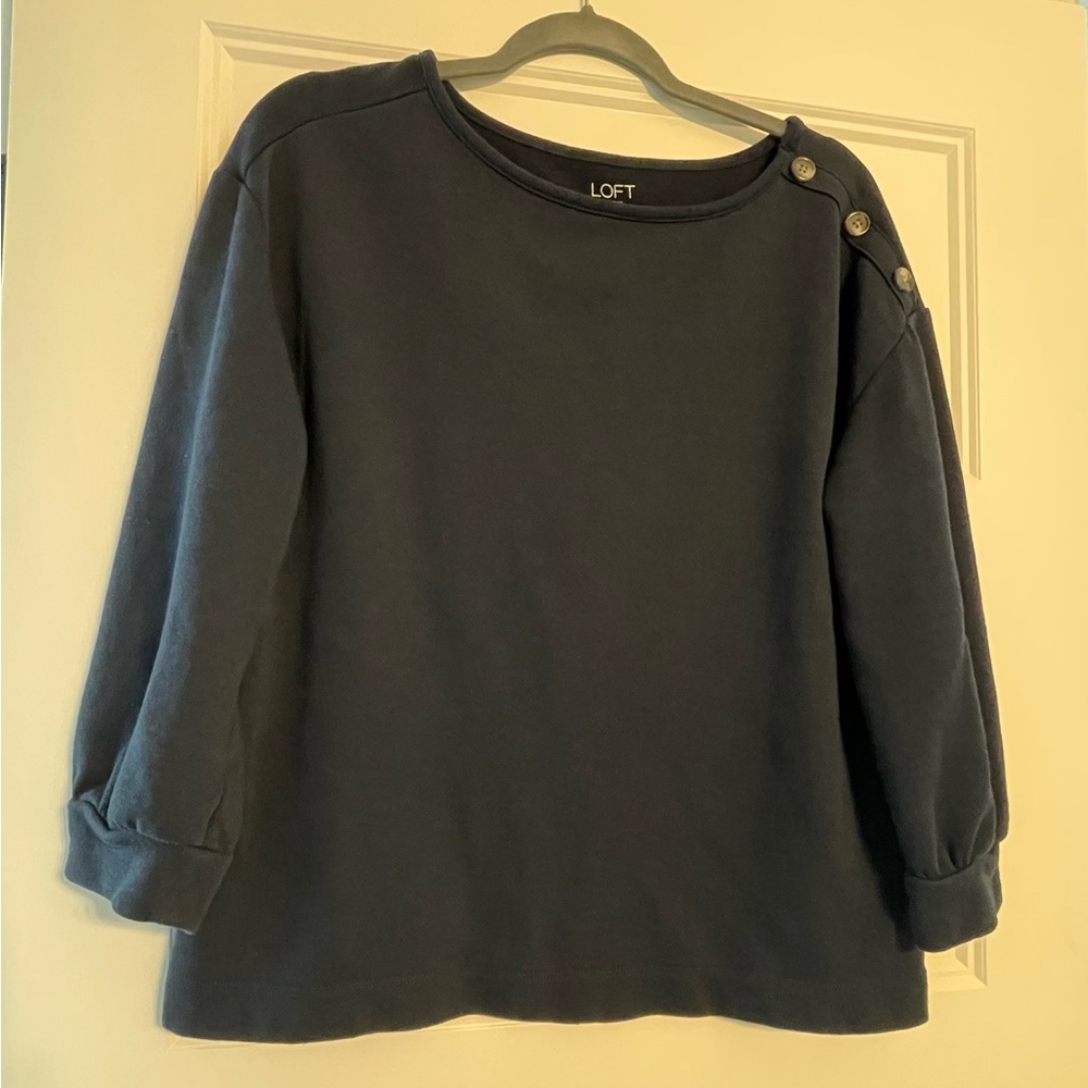 LOFT Navy Blue Button-Shoulder Top